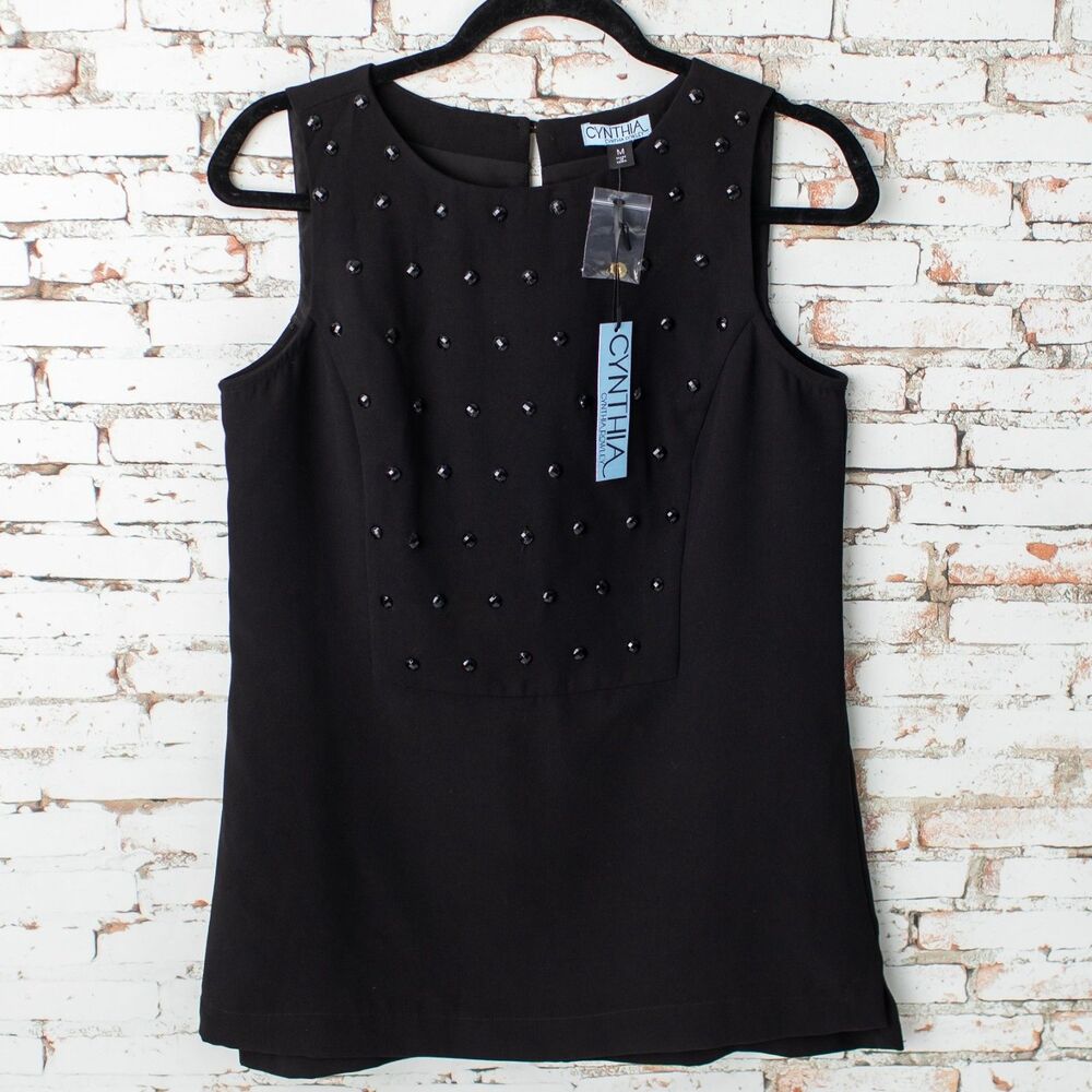 Cynthia Rowley Women's M Black Beaded Formal Sleeveless Shift Dress Baroque NEW